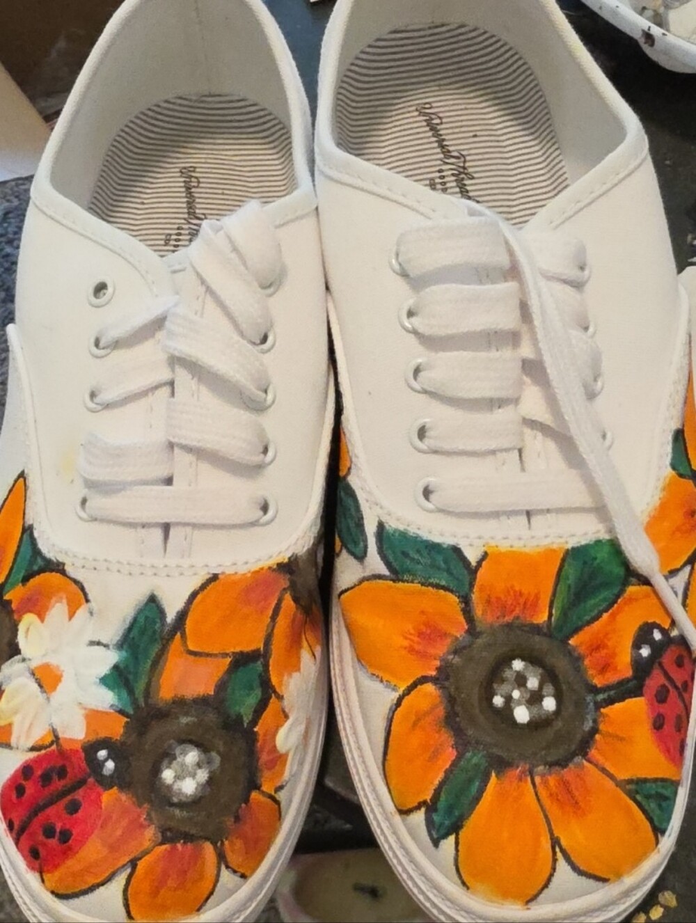 Universal Thread White Canvas Sneakers with Orange Flowers and Green Leaves
